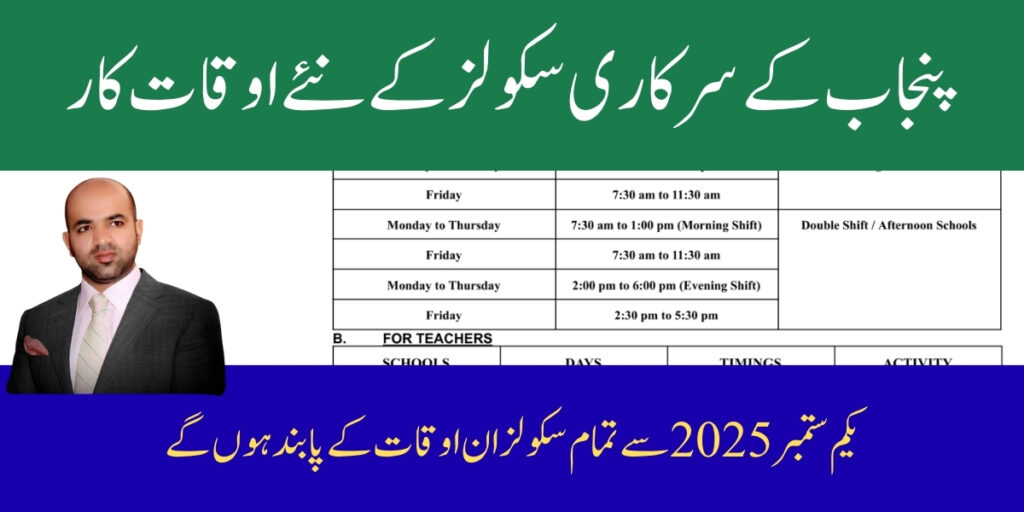 New School Timings in Punjab from 1st September 2025 for Students