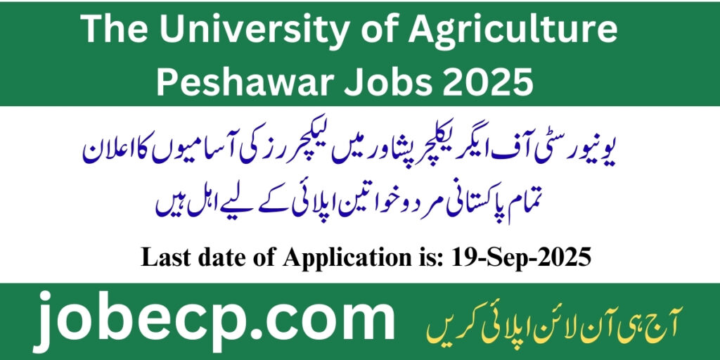 The University of Agriculture Peshawar Jobs 2025