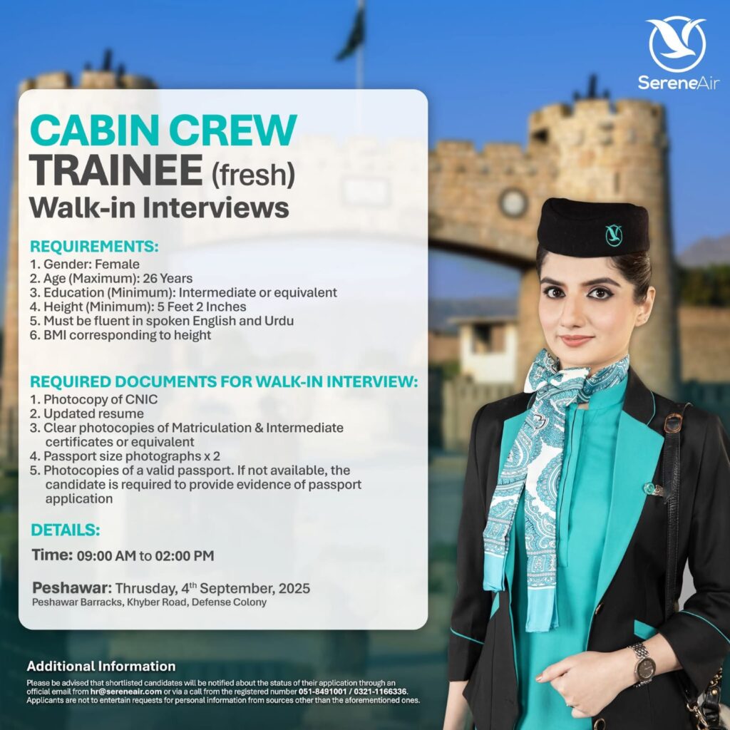 Walk-in Interviews Cabin Crew Jobs 2025 in SereneAir Airline